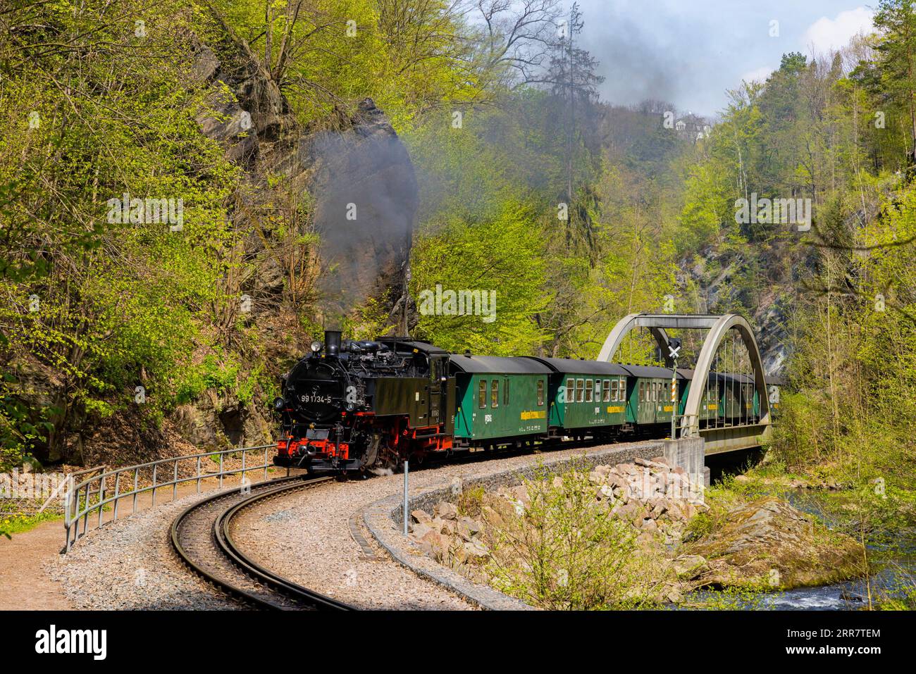 La Weisseritztalbahn è la seconda più antica ferrovia a scartamento ridotto della Sassonia e la più lunga ferrovia a scartamento ridotto gestita da enti pubblici in Germania. Foto Stock