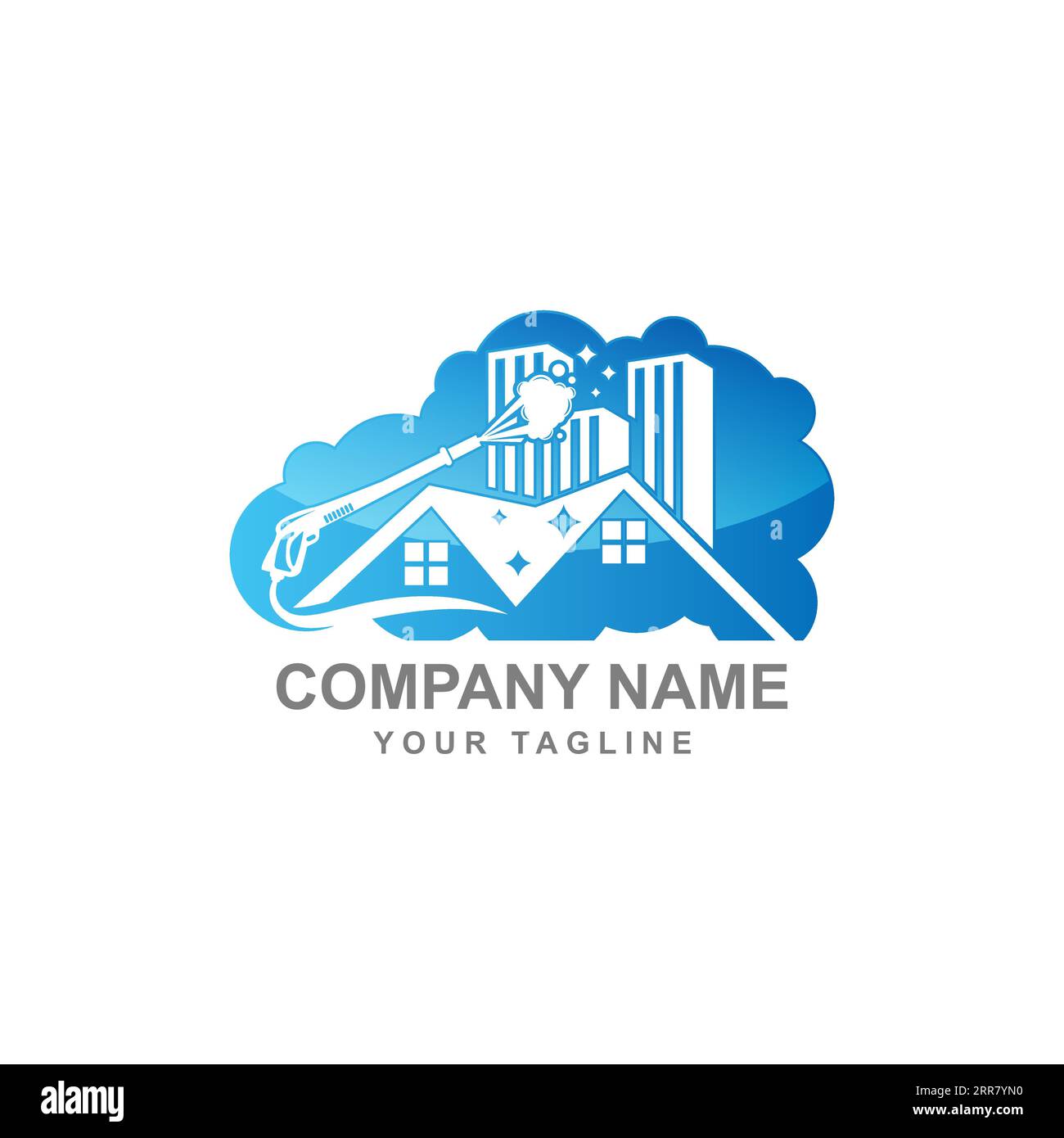 Grafica vettoriale di lavaggio elettrico a pressione, modello logo spray soft wash.EPS 10 Illustrazione Vettoriale