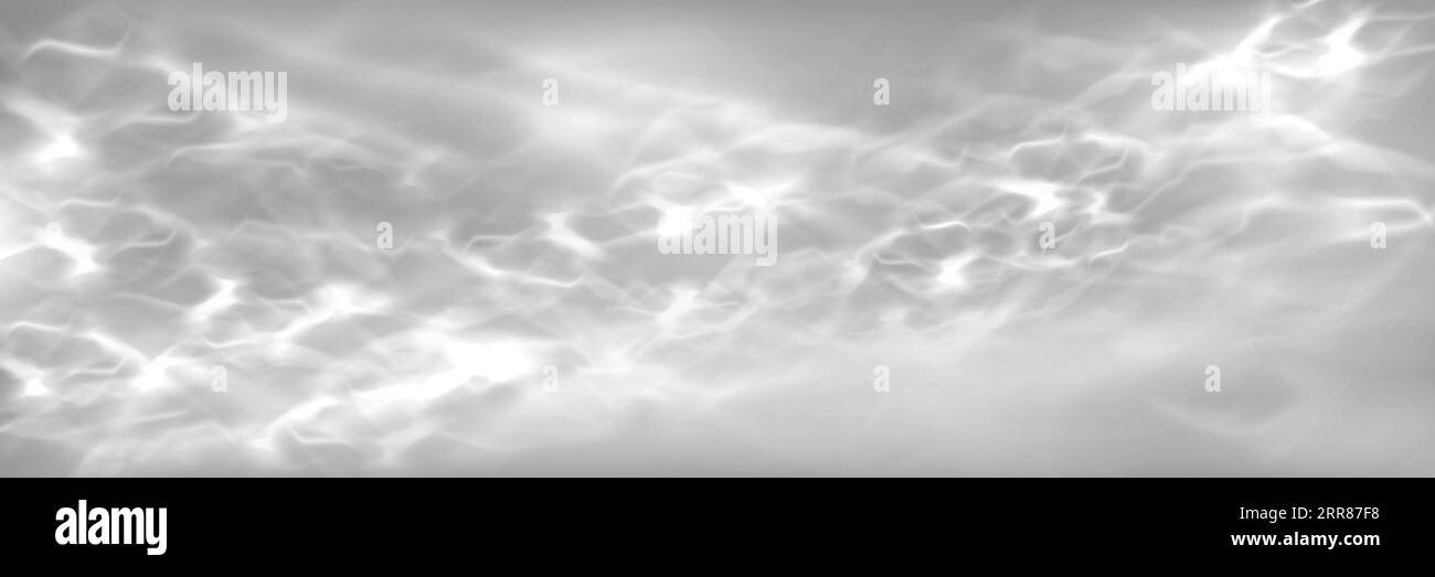 Sfondo di sovrapposizione della luce a onde bianche. modello 3d di superficie dell'oceano trasparente con sfondo effetto riflesso. Consistenza desaturata in marmo. Soleggiato movimento di ondulazione dell'acqua con rifrazione lucida Illustrazione Vettoriale