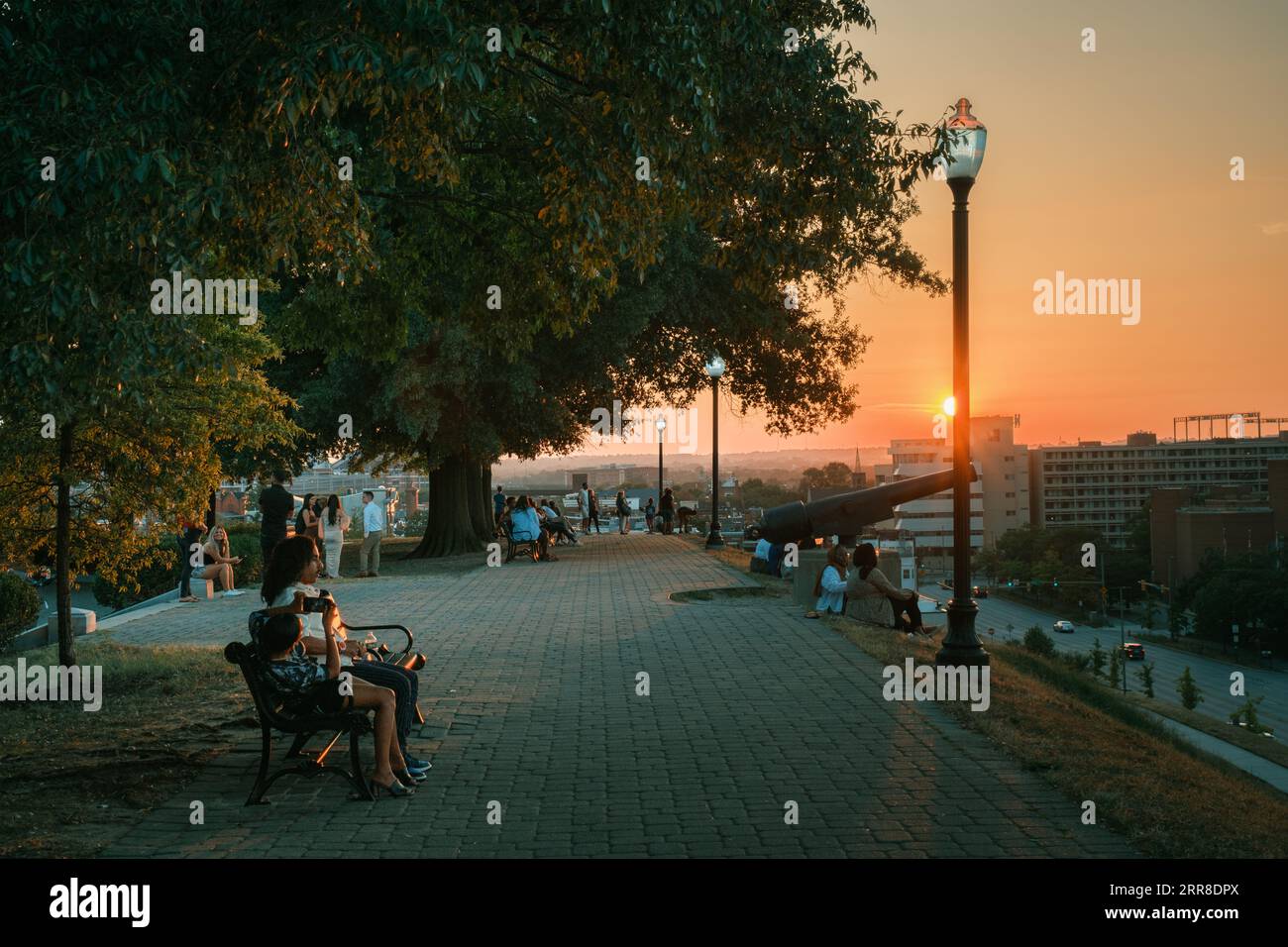 Vista del tramonto da Federal Hill Park, Baltimora, Maryland Foto Stock