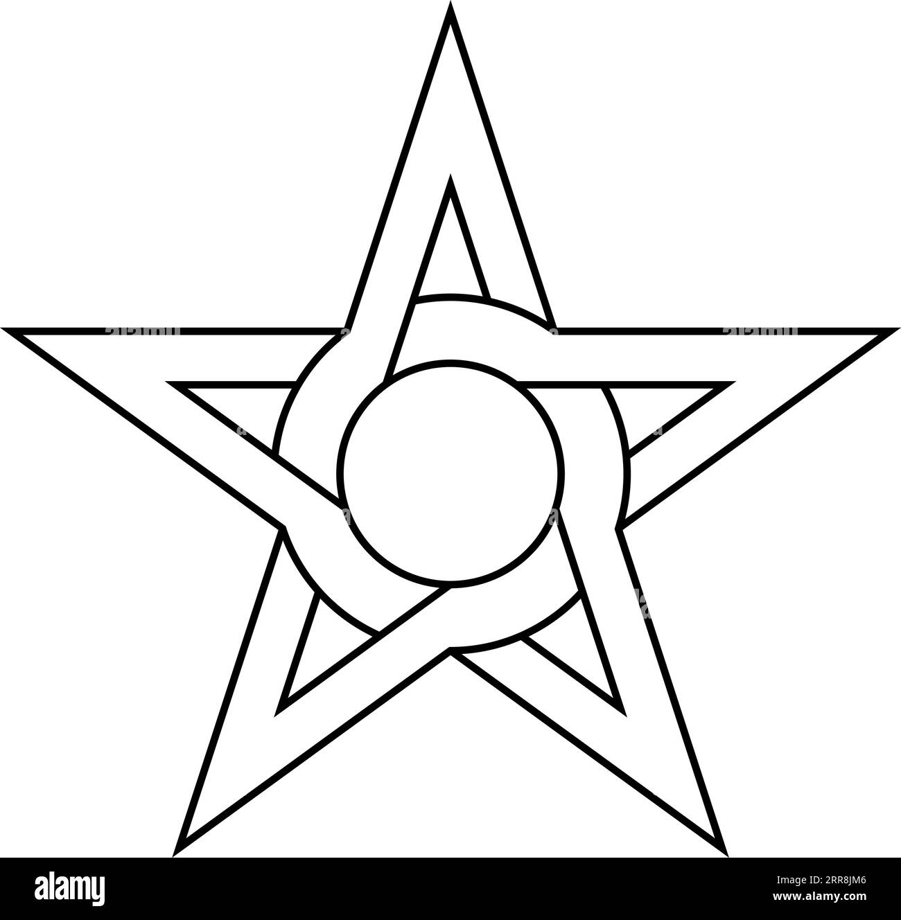 Cerchio a stella all'interno dei lati intrecciati e degli angoli stella Illustrazione Vettoriale