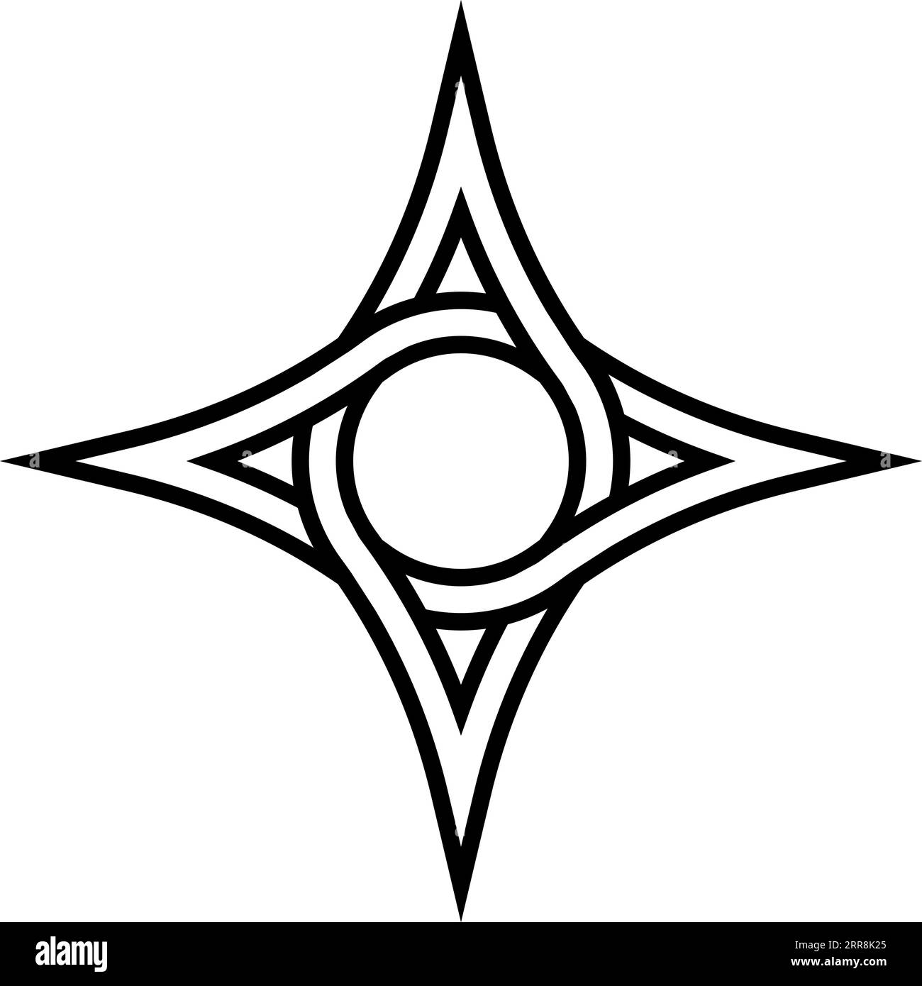 Logo geometrico cerchio a stella a quattro punte all'interno Illustrazione Vettoriale