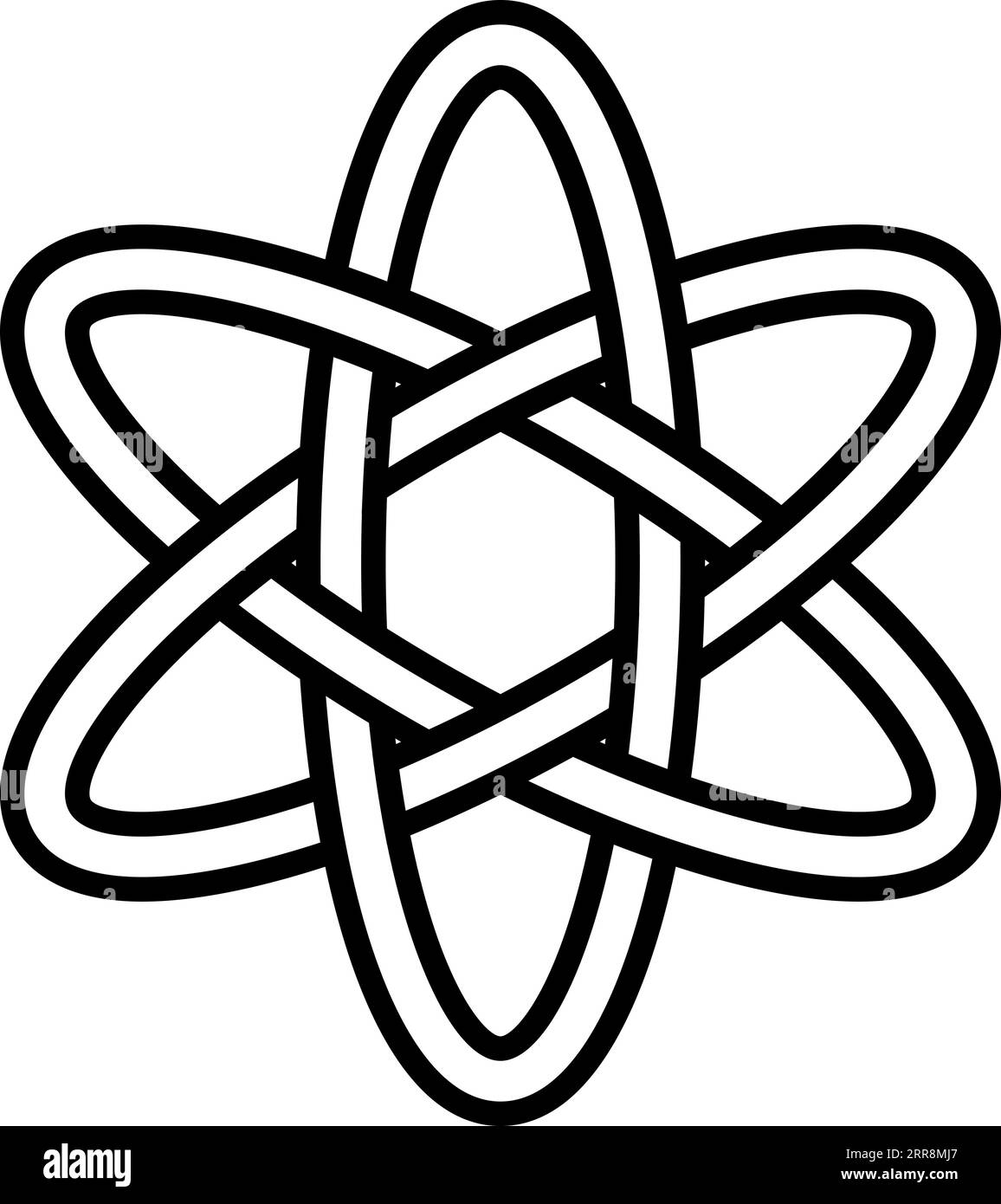 Modellare l'icona della scienza digitale il movimento atomico gli elettroni orbitano la fisica quantistica Illustrazione Vettoriale