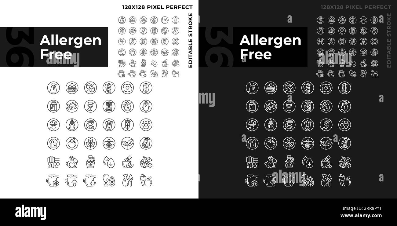 Set di icone personalizzabili prive di allergeni scure e chiare Illustrazione Vettoriale