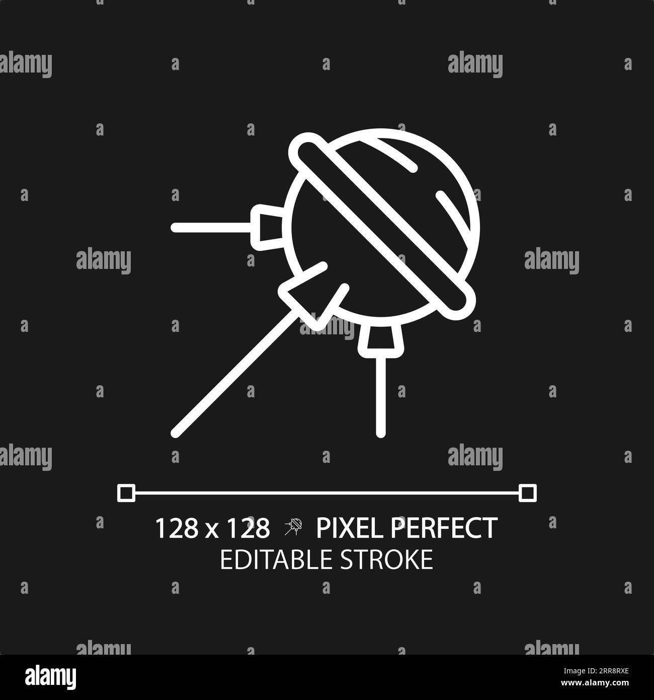 Sputnik pixel icona lineare bianca perfetta per tema scuro Illustrazione Vettoriale