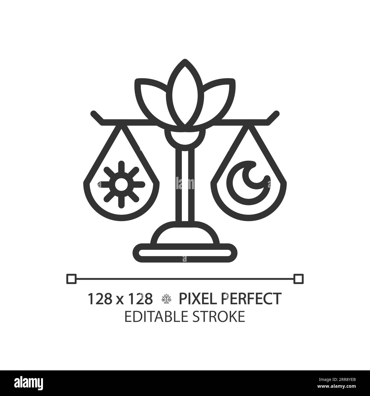 Icona lineare nera con bilanciamento diurno e notturno personalizzabile in 2D. Illustrazione Vettoriale