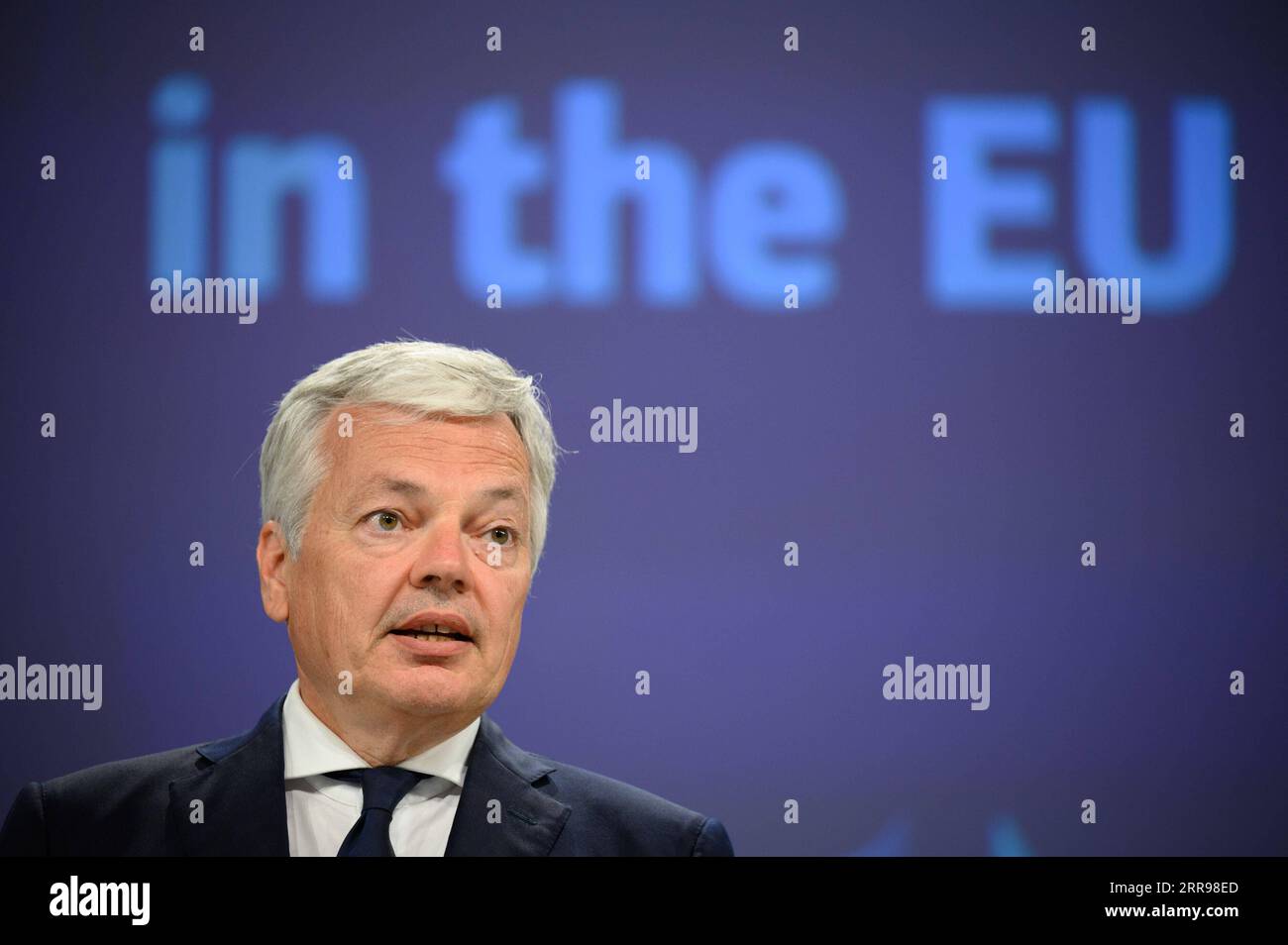 210602 -- BRUXELLES, 2 giugno 2021 -- Didier Reynders, Commissario europeo per la giustizia, tiene una conferenza stampa sull'aggiornamento della raccomandazione per le misure di libera circolazione, a Bruxelles, in Belgio, il 31 maggio 2021. Unione europea/distribuzione tramite BELGIO-BRUXELLES-UE-LIBERA CIRCOLAZIONE Xinhua PUBLICATIONxNOTxINxCHN Foto Stock