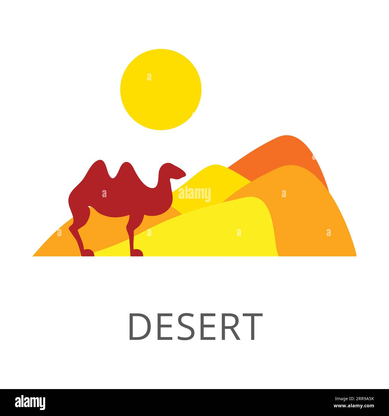 Cammello nel deserto come simbolo africano icona vettoriale piatta Illustrazione Vettoriale