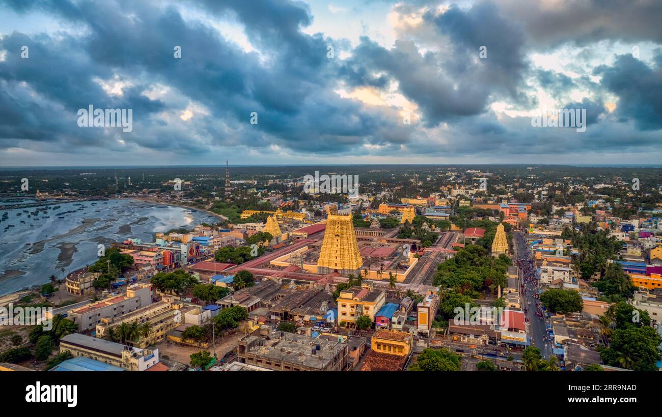 Tempio indù Load Siva situato a Rameshwaram nella parte meridionale di Tamilnadu Foto Stock