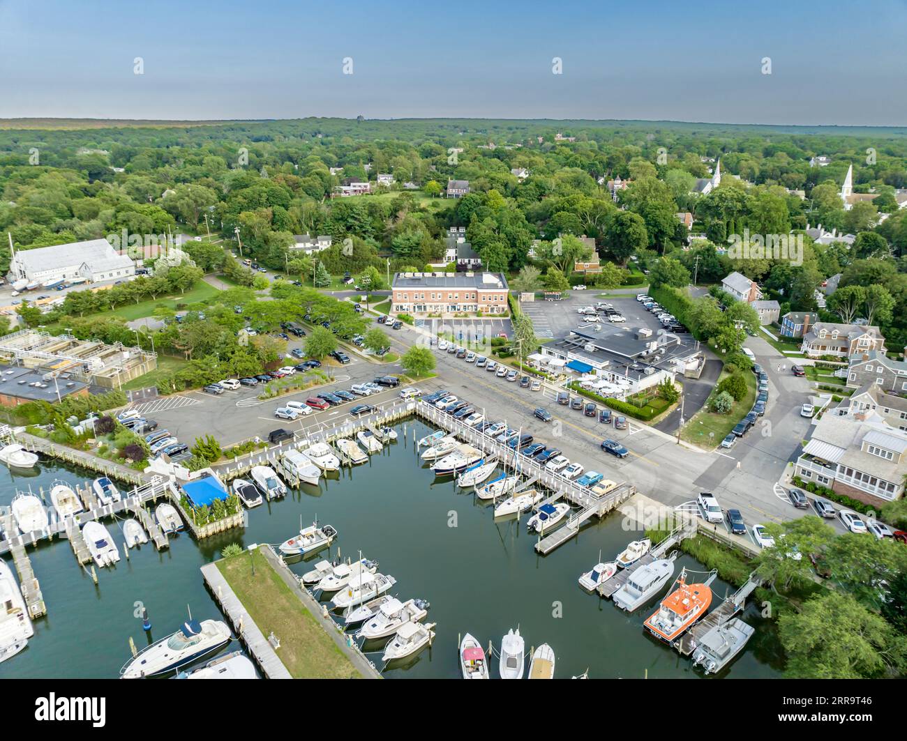 vista aerea delle barche al molo nel porto di sag, new york Foto Stock