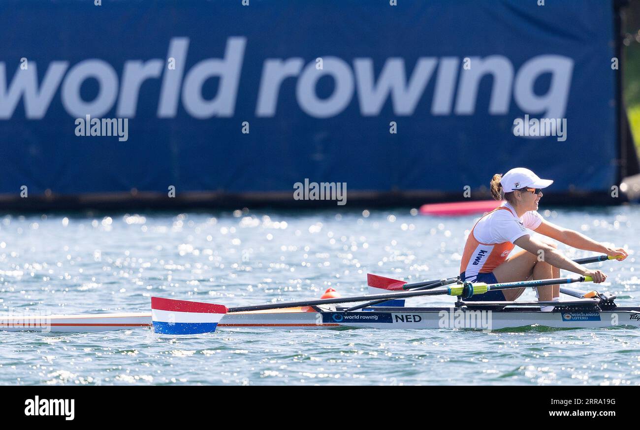 BELGRADO - Martine Veldhuis in azione durante la quinta giornata dei Campionati del mondo di canottaggio nella capitale serba Belgrado. ANP IRIS VAN DEN BROEK paesi bassi Out - belgio Out Foto Stock