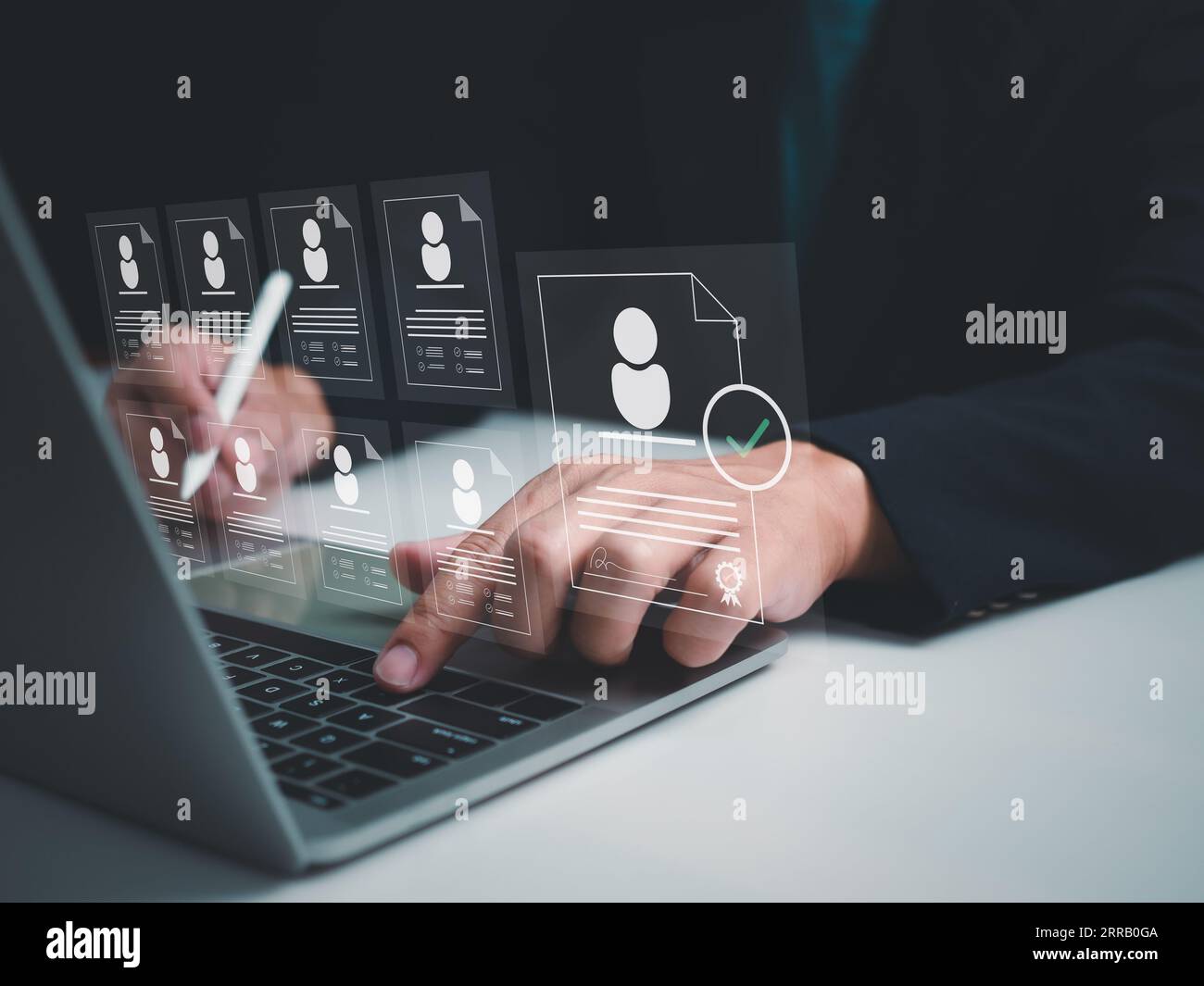 Concetto aziendale di gestione delle assunzioni. Gestione delle relazioni con struttura globale. Risorse umane. Gestione reclutamento occupazione caccia alla testa Foto Stock