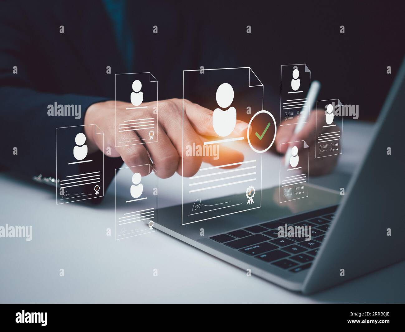 Concetto aziendale di gestione delle assunzioni. Gestione delle relazioni con struttura globale. Risorse umane. Gestione reclutamento occupazione caccia alla testa Foto Stock
