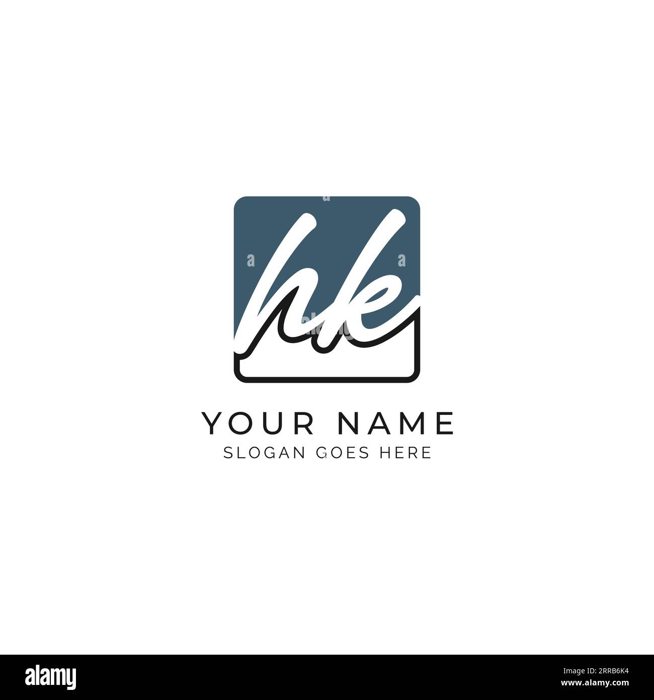 H, K, HK lettera iniziale scritta a mano e modello di immagine vettoriale con firma nel registro forma quadrata Illustrazione Vettoriale