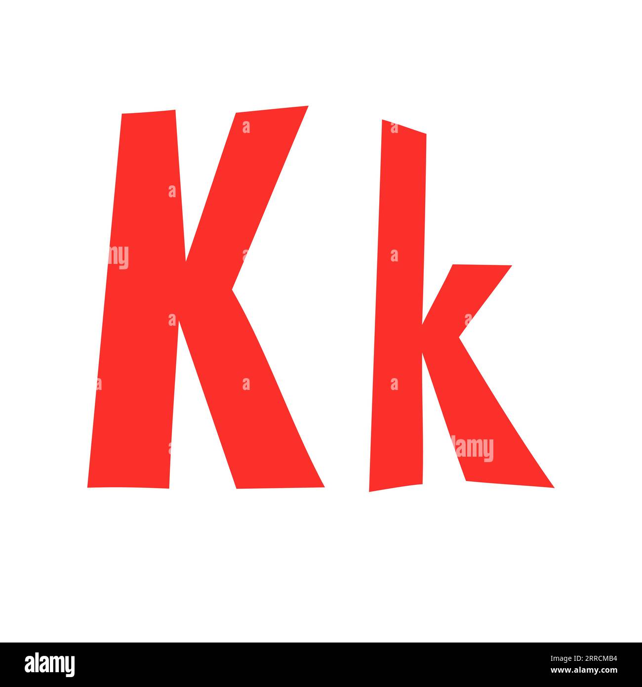 Scherzetto lettera K maiuscola, abc minuscola colorata cartoni animati stile divertente, illustrazione vettoriale dell'alfabeto inglese, lettere in caratteri scritti a mano multicolori, simboli, lettering decorativo alla moda Illustrazione Vettoriale