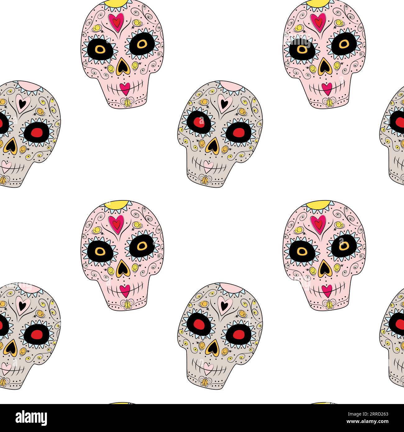 Fantasia infinita di teschio di zucchero colorato con motivo astratto. Felice dia de los muertos. Messico. EPS. Design vettoriale per la confezione, poster, banner, biglietti di auguri o biglietti di invito, cartellino prezzi, etichetta o Web Illustrazione Vettoriale