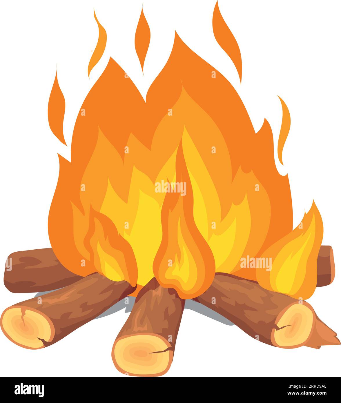 Bruciare legna da ardere con fiamma. Icona falò del cartone animato isolata su sfondo bianco Illustrazione Vettoriale
