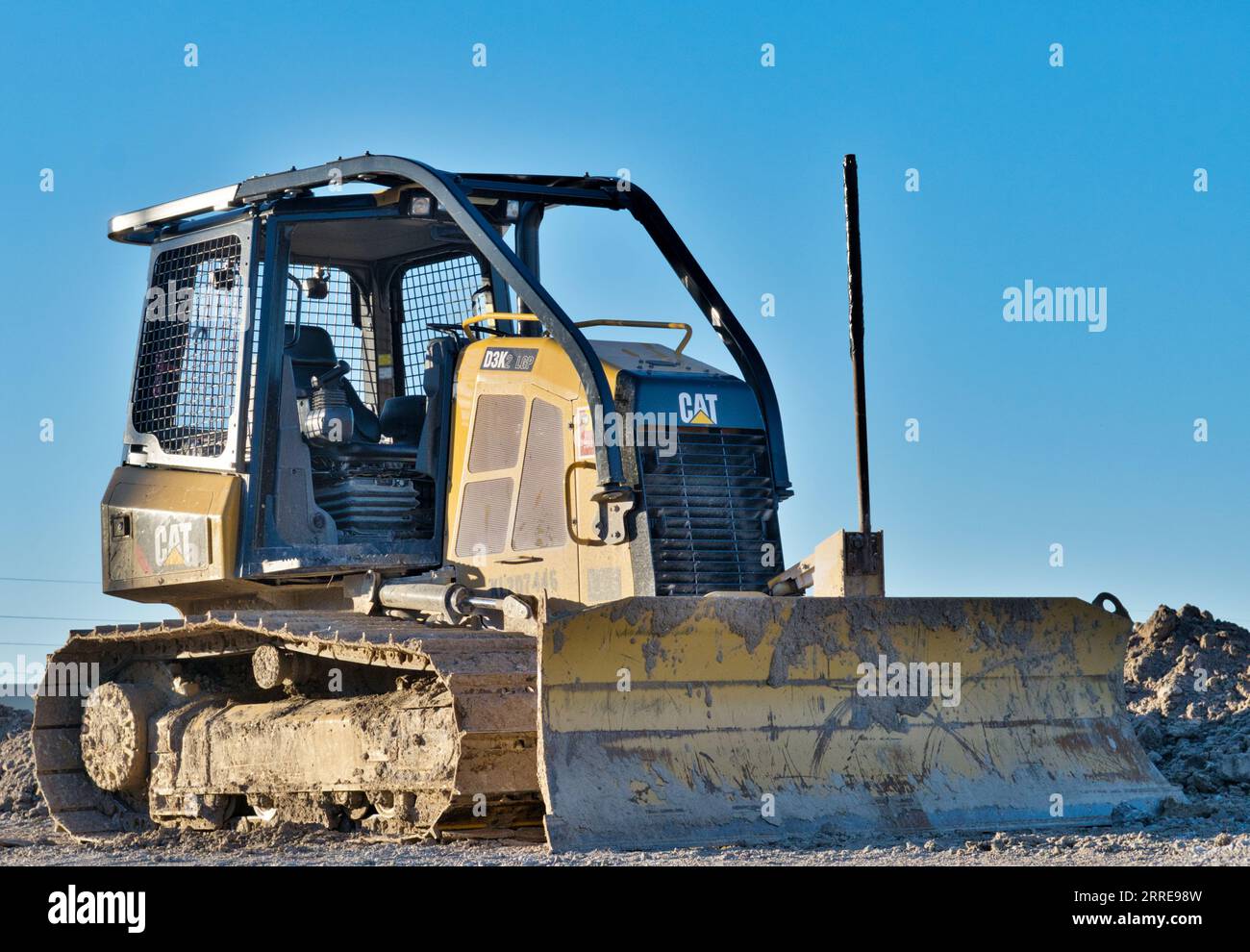 Houston, Texas USA 12-01-2019: Caterpillar D3K2 LGP Bulldozer parcheggiato in un sito di sviluppo a Houston, Texas. Foto Stock