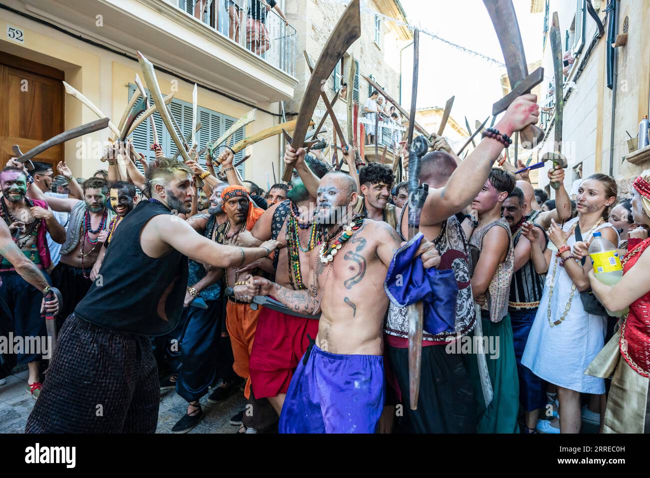 Celebrazione del santo patrono, Mori e cristiani, Pollensa, Maiorca, Isole Baleari, Spagna. Foto Stock