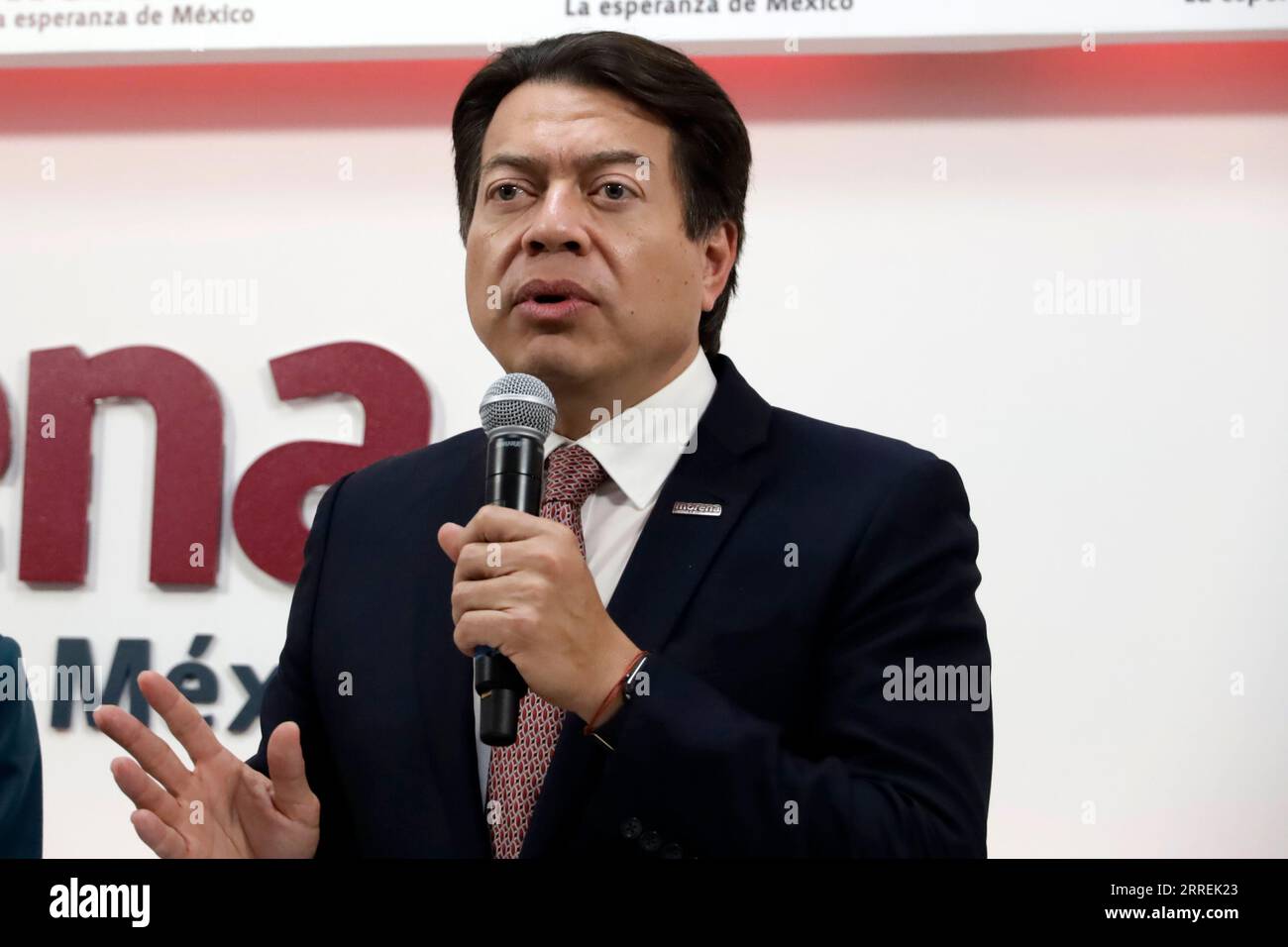 Non esclusiva: 7 settembre 2023, città del Messico, Messico: Il presidente del partito del movimento Nazionale di rigenerazione, Mario delgado in una conferenza stampa Foto Stock