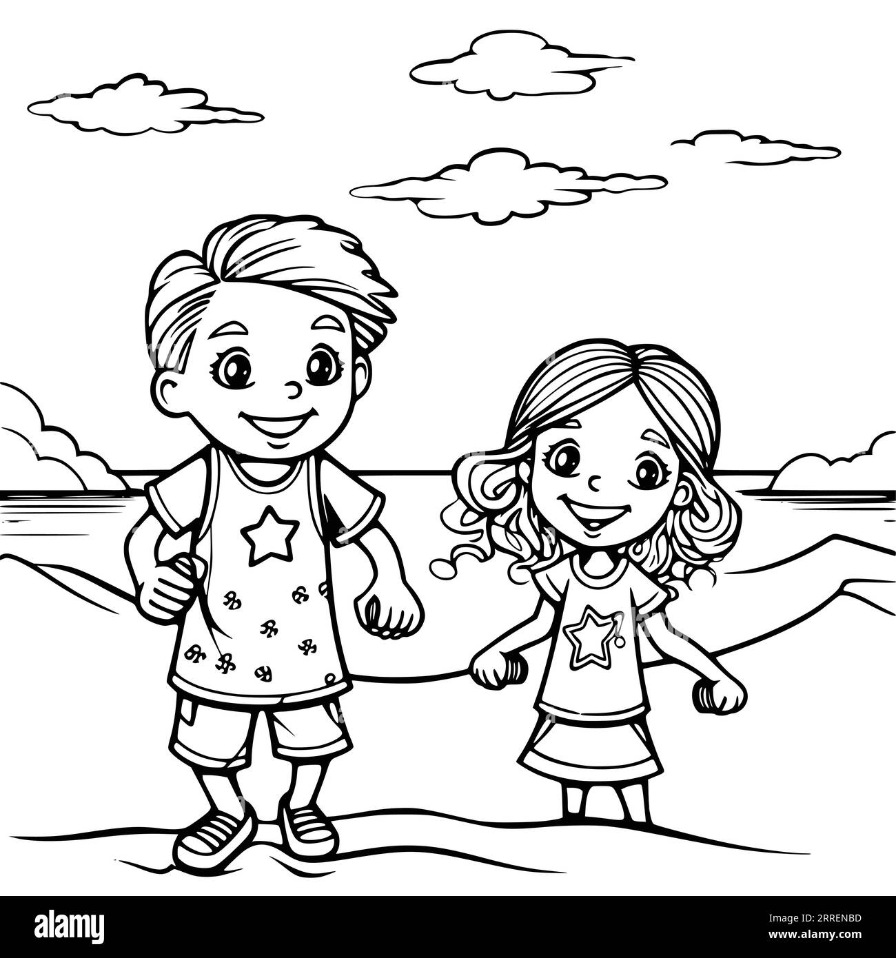 Summer Vacation Coloring Page per bambini Illustrazione Vettoriale