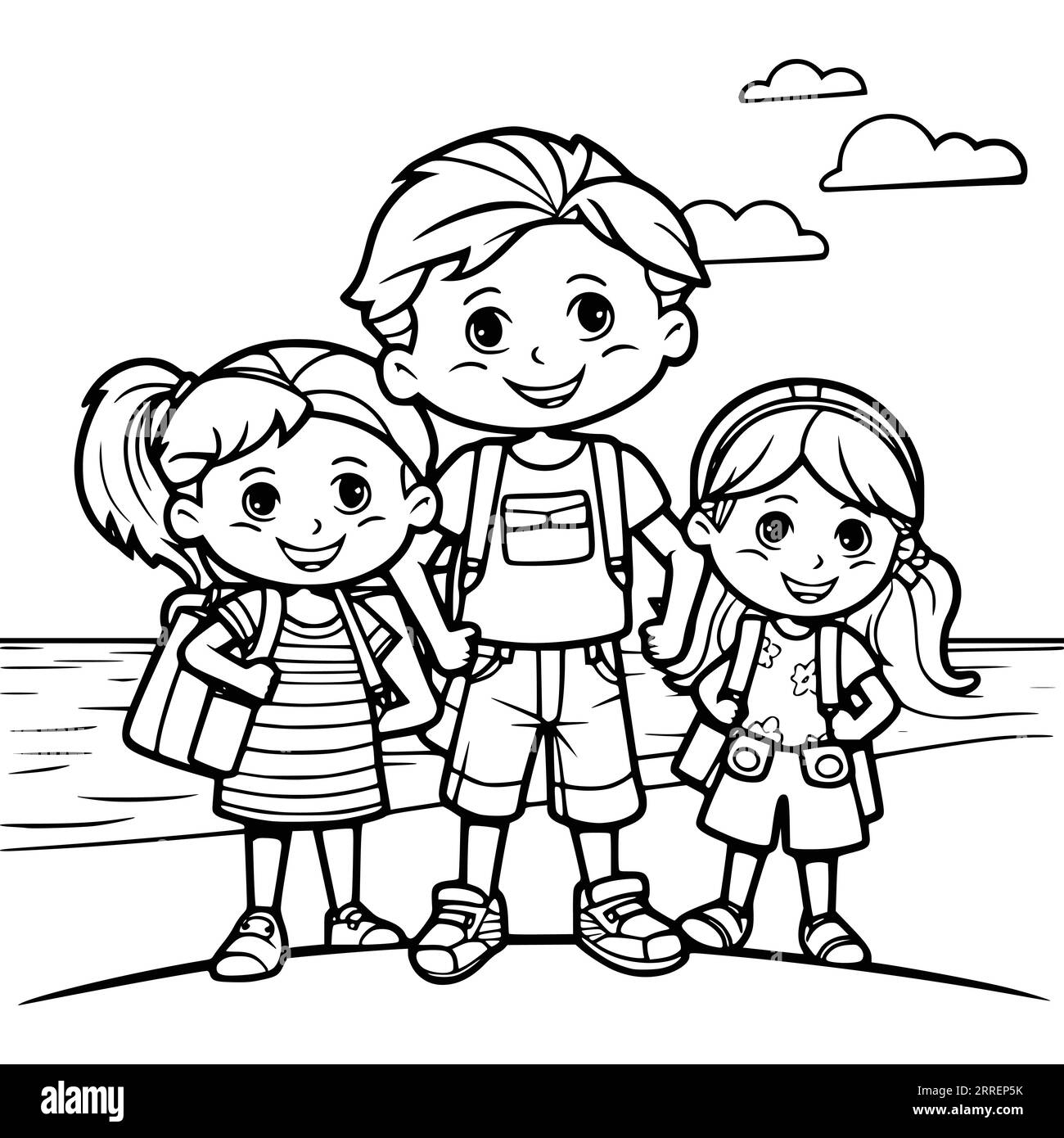 Summer Vacation Coloring Page per bambini Illustrazione Vettoriale