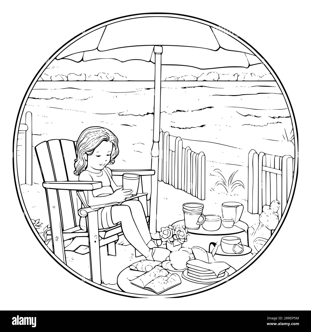 Summer Vacation Coloring Page per bambini Illustrazione Vettoriale