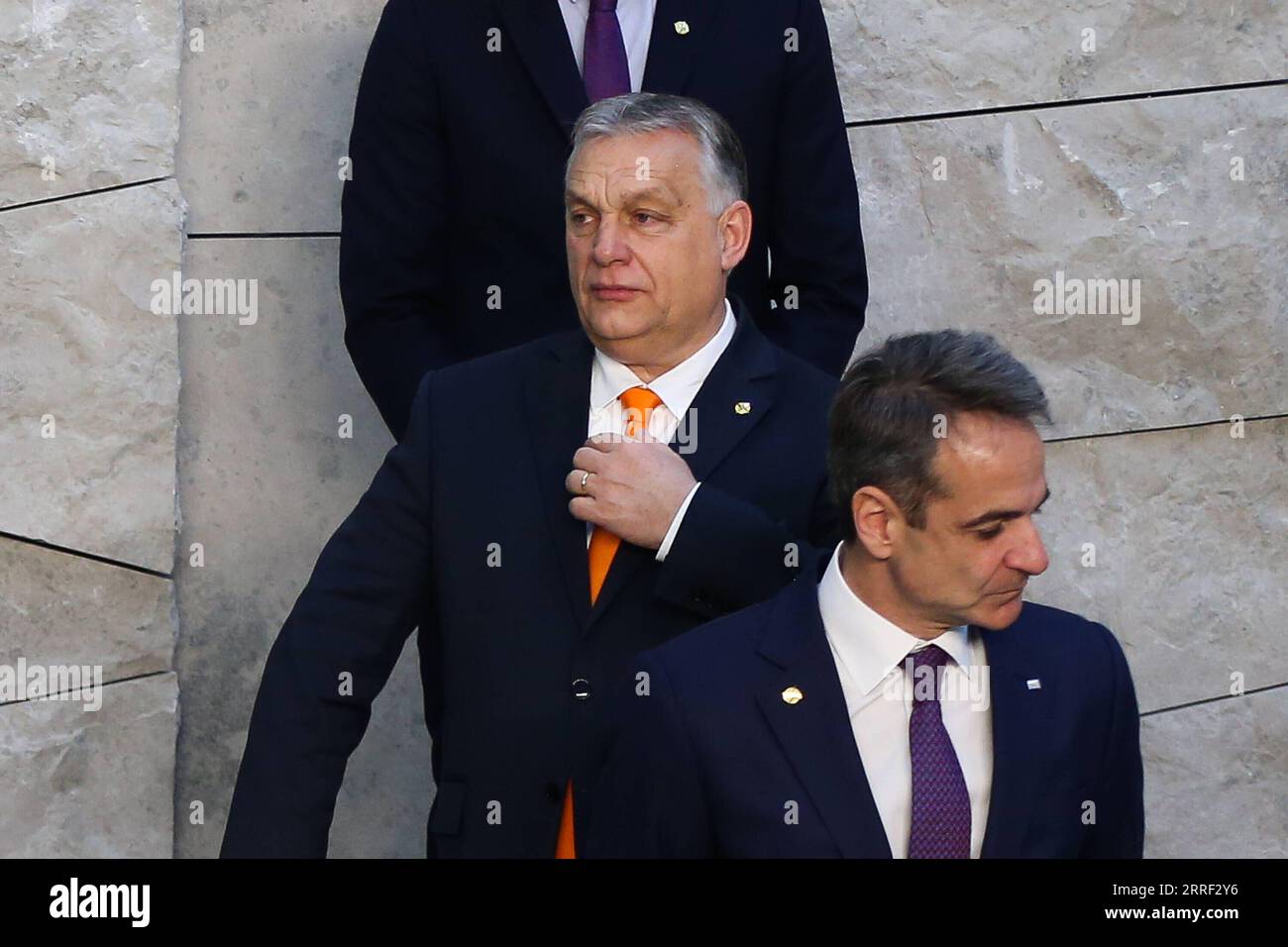 220325 -- BRUXELLES, 25 marzo 2022 -- il primo ministro ungherese Viktor Orban partecipa a un vertice straordinario della NATO presso il quartier generale della NATO a Bruxelles, in Belgio, il 24 marzo 2022. L'Ungheria si oppone fermamente alle sanzioni contro il settore energetico russo, ha affermato mercoledì il primo ministro Viktor Orban in vista di una riunione di due giorni dei leader dell'Unione europea a Bruxelles. BELGIO-BRUXELLES-SANZIONI RUSSE-PRIMO MINISTRO UNGHERESE-OPPOSIZIONE ZHENGXHUANSONG PUBLICATIONXNOTXINXCHN Foto Stock