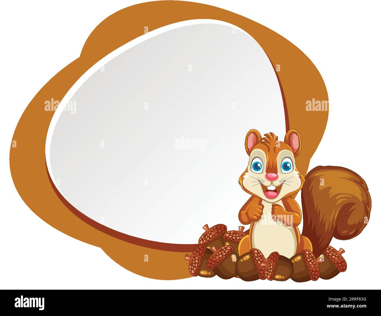 Un cartone animato raffigurante uno scoiattolo che regge uno striscione di ghianda Illustrazione Vettoriale