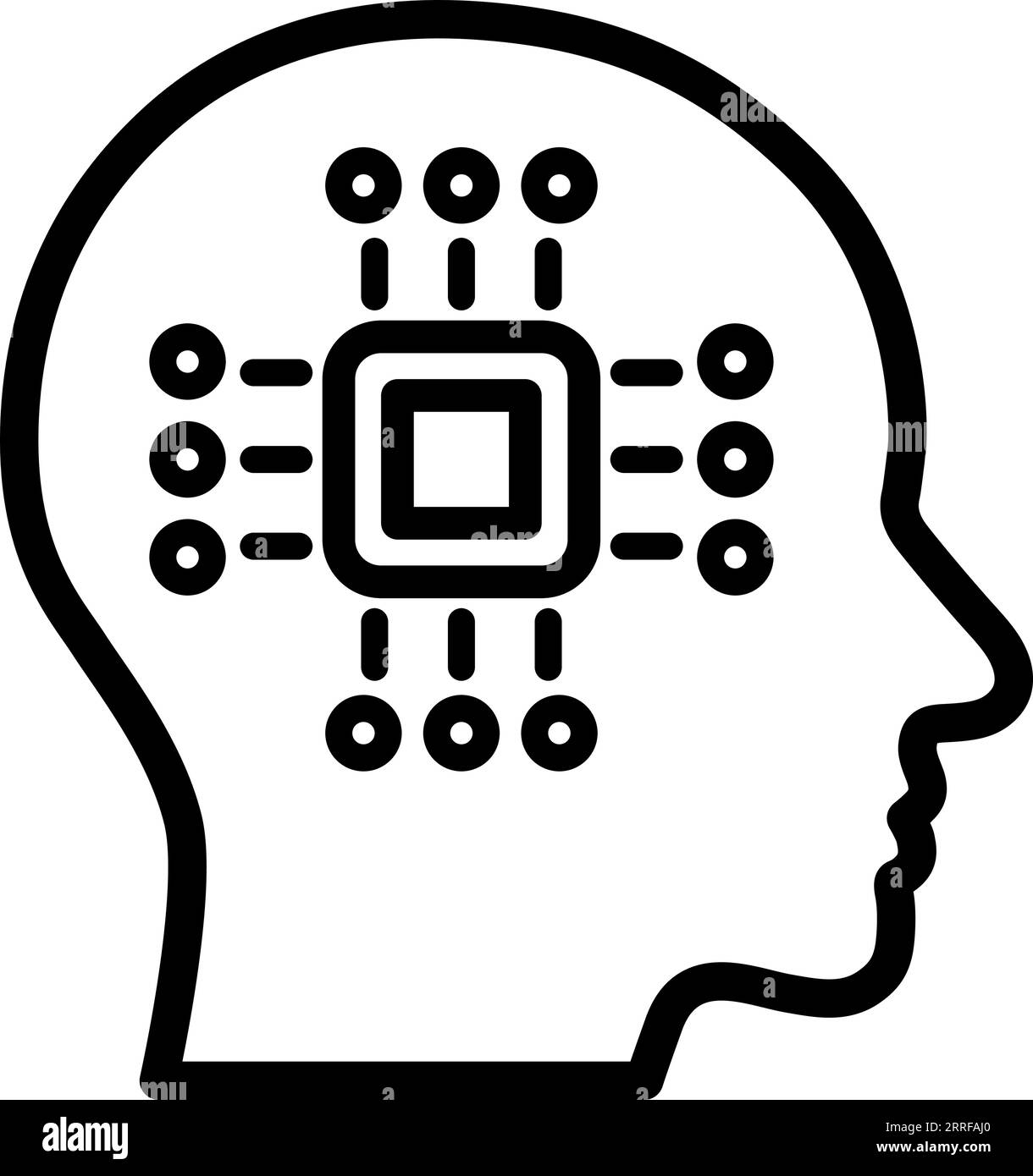 Icona lineare della tecnologia nella testa umana come concetto di progresso digitale Illustrazione Vettoriale