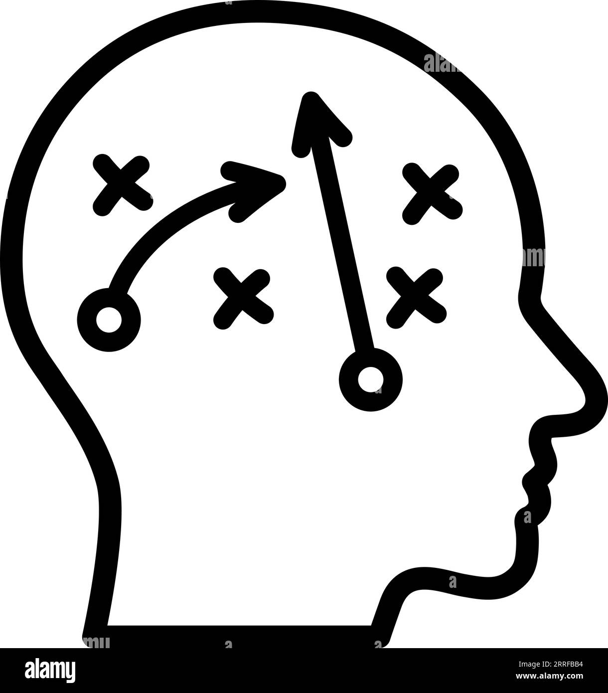 Linea icona di strategia nella testa umana come concetto di piano tattico e strategico Illustrazione Vettoriale