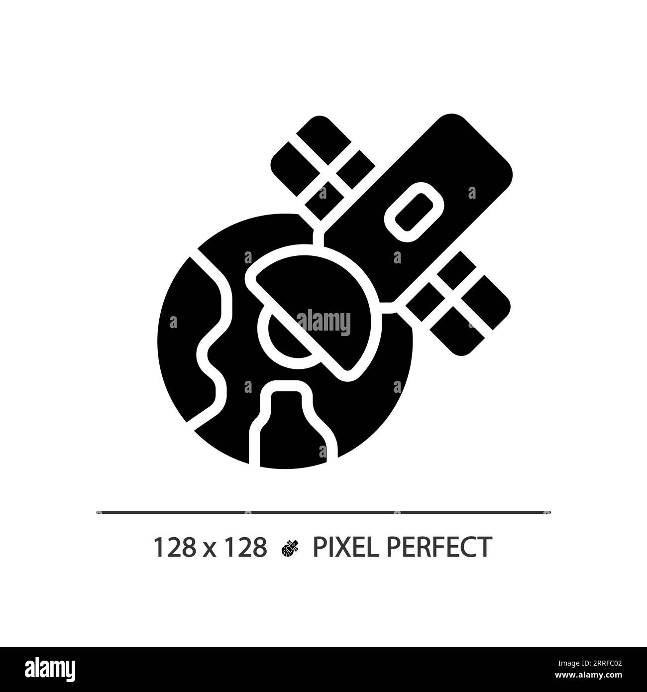 Icona glifo nero perfetto pixel satellite Illustrazione Vettoriale