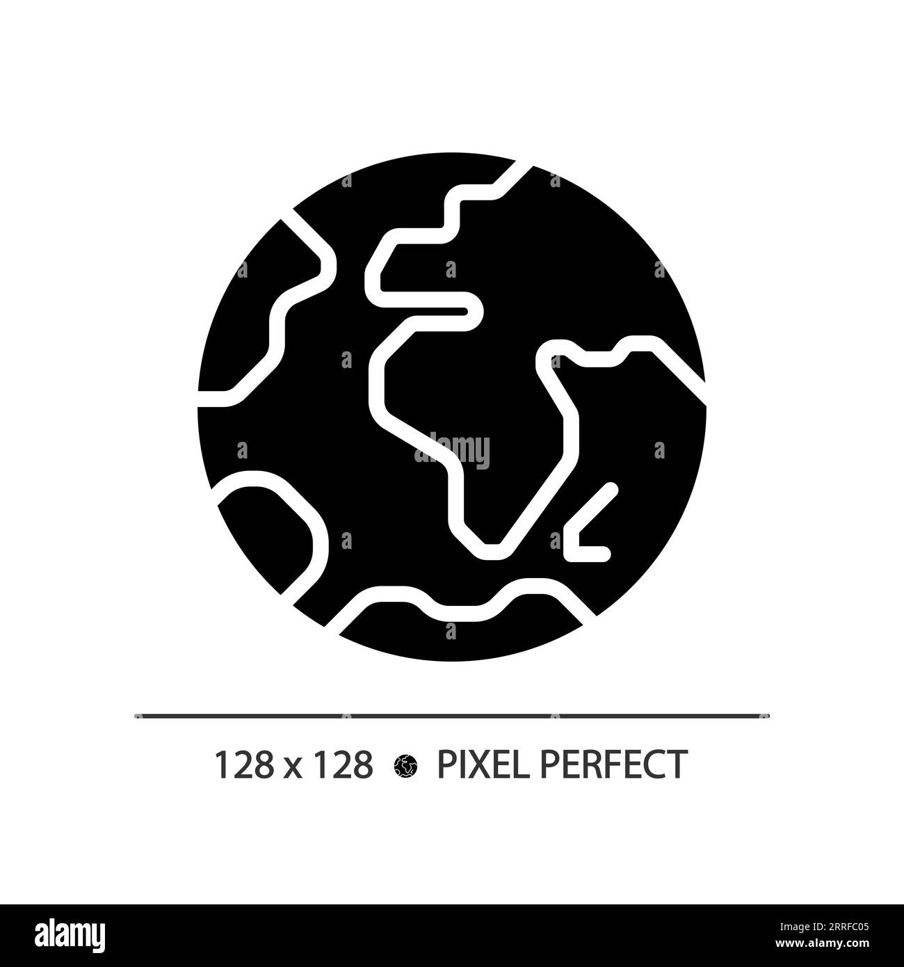 Icona glifo nero perfetto pixel pianeta terrestre Illustrazione Vettoriale