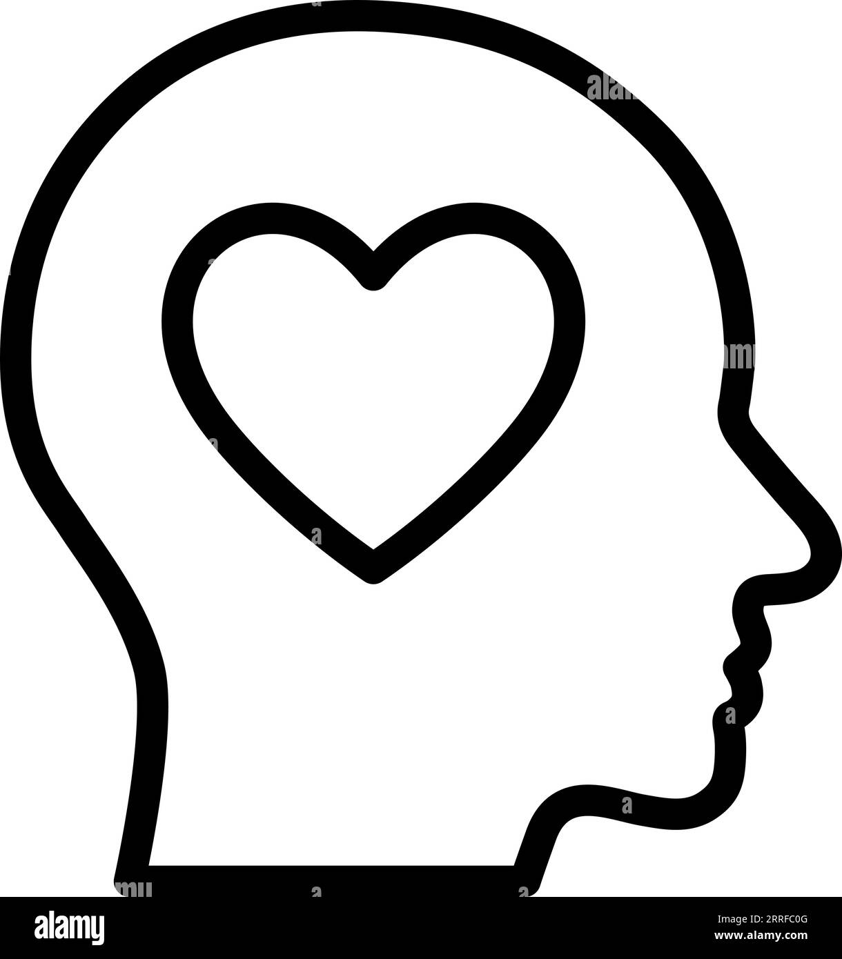 Icona della linea come cuore nella testa umana come concetto di salute mentale e gestione morbida Illustrazione Vettoriale