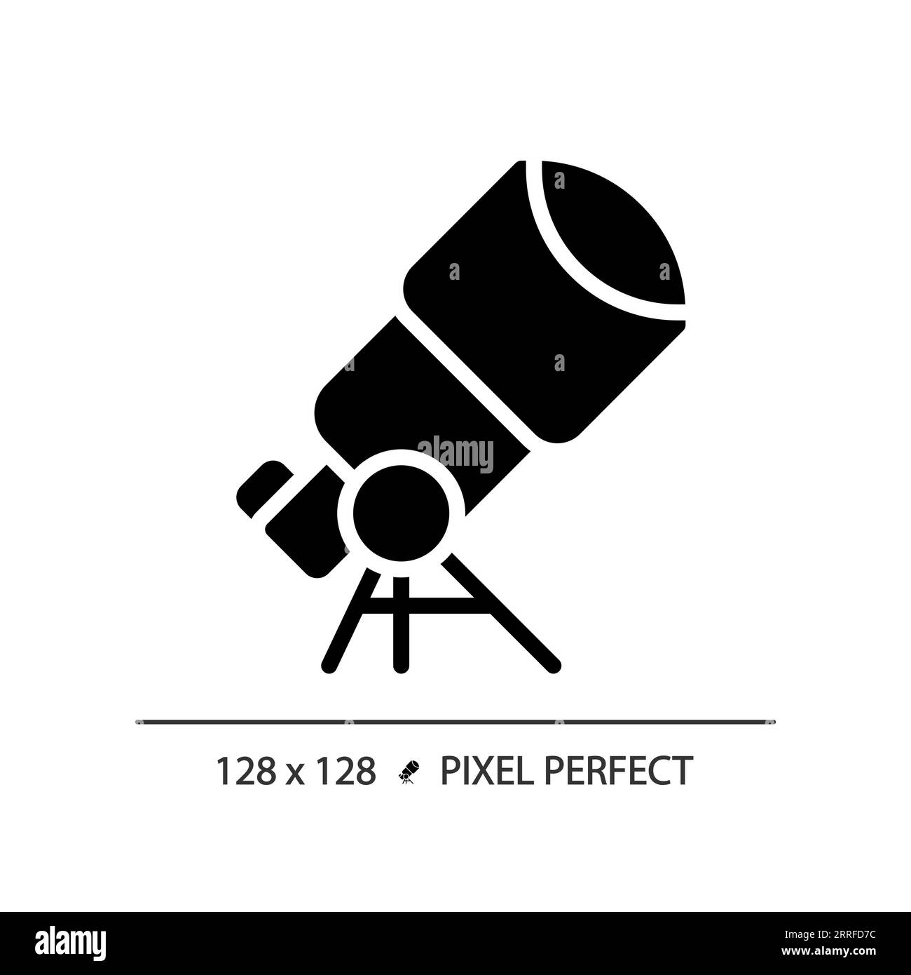 Icona glifo nero perfetto pixel telescopio Illustrazione Vettoriale
