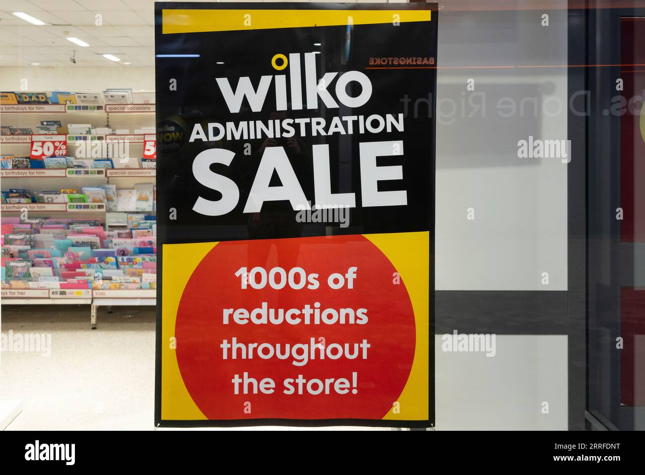 Wilko store a Basingstoke pubblicizza una vendita amministrativa dopo problemi finanziari e può chiudere tutti i negozi se non viene trovato un acquirente. Inghilterra Foto Stock