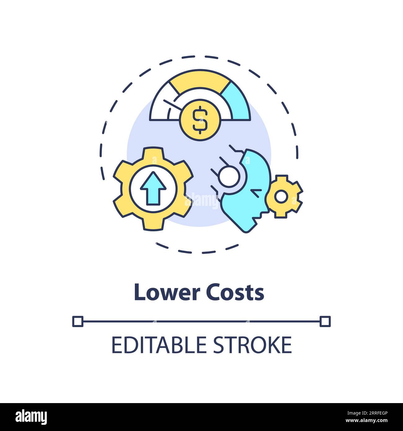 Icona 2D sottile lineare colorata costi ridotti Illustrazione Vettoriale