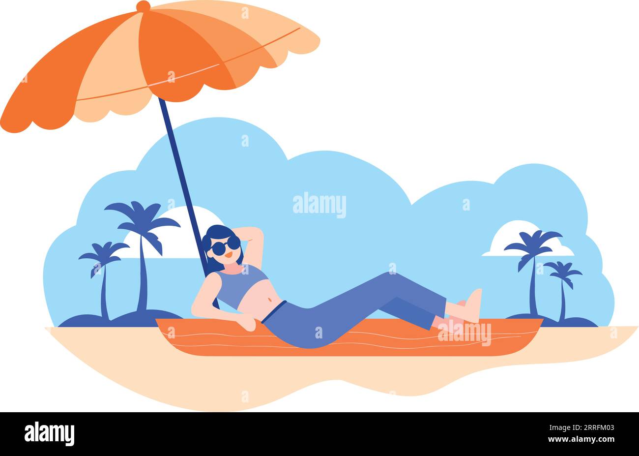 Turisti attratti a mano che si rilassano al mare in vacanza in stile piatto isolato sullo sfondo Illustrazione Vettoriale