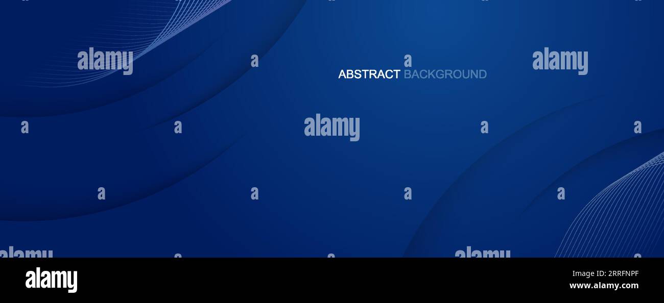 Sfondo astratto con linee curve moderne su sfondo blu scuro. Illustrazione banner di sfondo modello orizzontale. Illustrazione Vettoriale