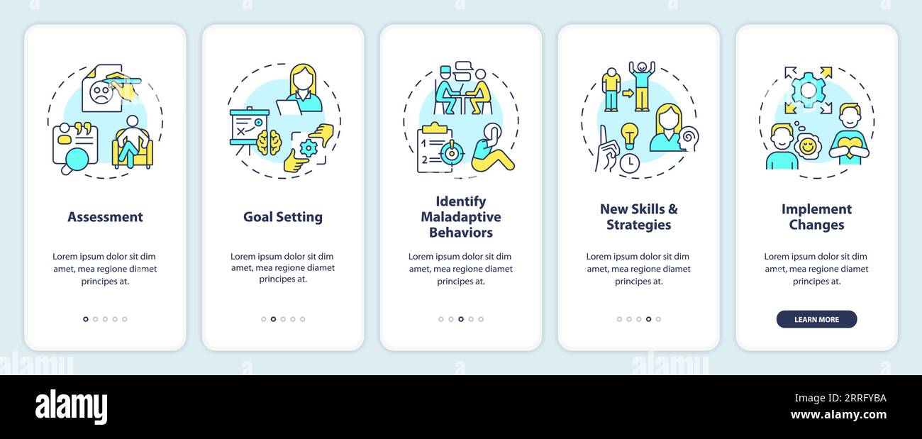 Terapia comportamentale dettagliata con concetto di icone lineari Illustrazione Vettoriale