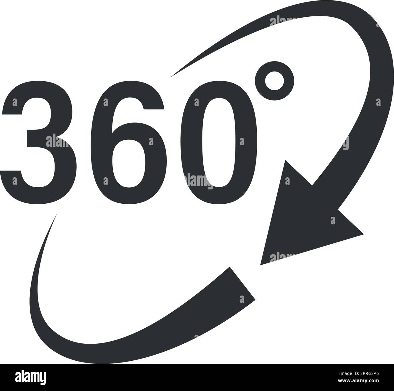 icona a 360 gradi in stile piatto. Ruota illustrazione vettore simbolo su sfondo isolato. Concetto di business del cartello con vista angolare. Illustrazione Vettoriale