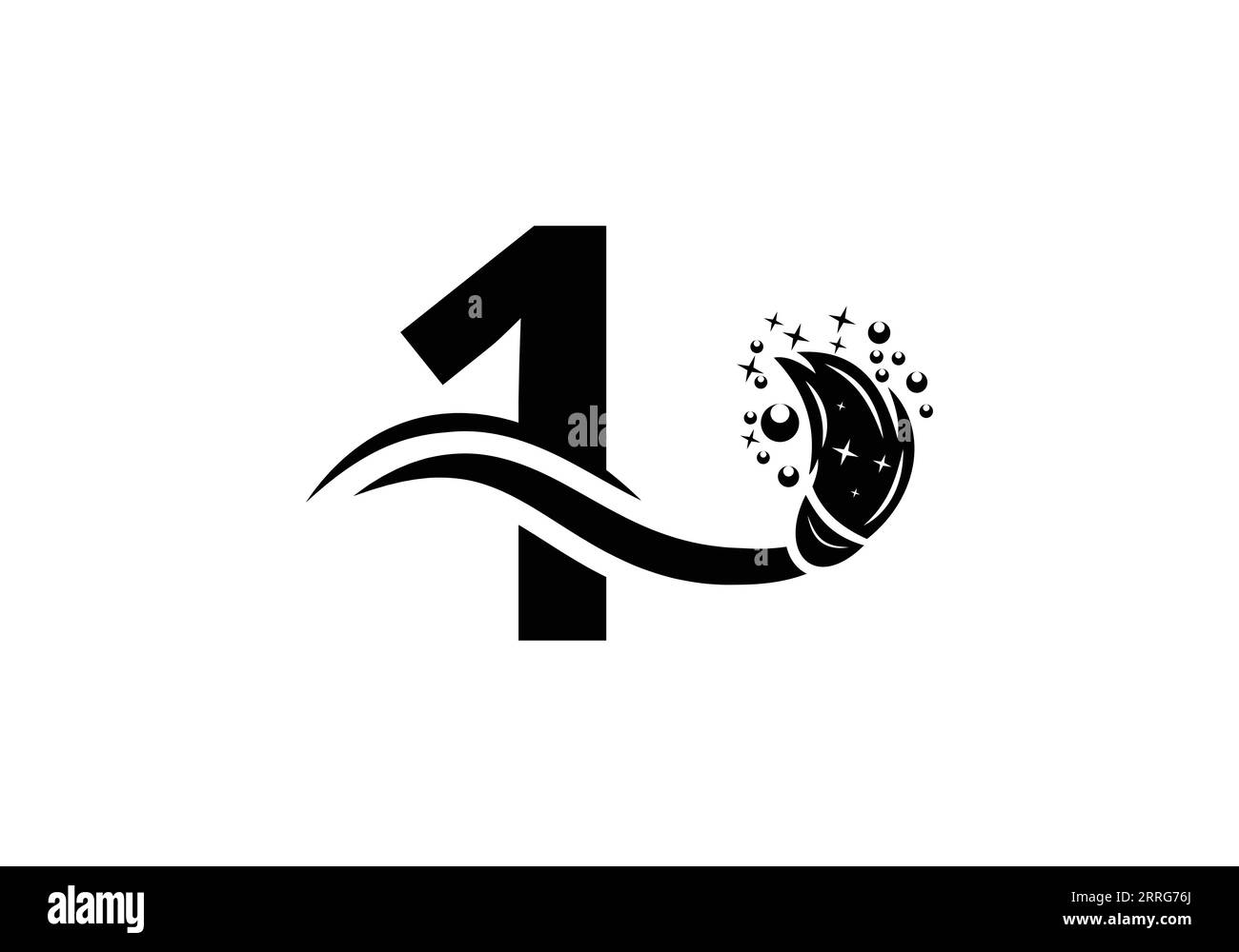 Lettera 1 concetto di progettazione del logo del servizio di pulizia con modello simbolo spazzola pulita. Illustrazione Vettoriale