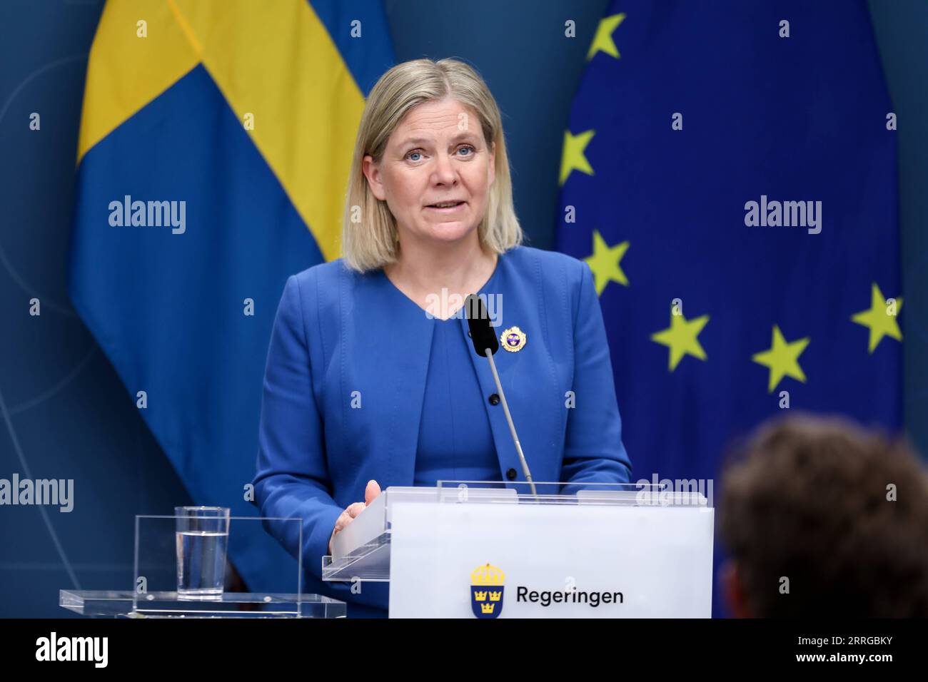 220516 -- STOCCOLMA, 16 maggio 2022 -- il primo ministro svedese Magdalena Andersson parla a una conferenza stampa a Stoccolma, in Svezia, il 16 maggio 2022. Magdalena Andersson ha annunciato lunedì la decisione ufficiale di avviare il processo di richiesta del paese di diventare membro dell'Organizzazione del Trattato del Nord Atlantico NATO. /Uffici governativi della Svezia/Handout via Xinhua SWEDEN-STOCKHOLM-NATO-PM NinnixAndersson PUBLICATIONxNOTxINxCHN Foto Stock