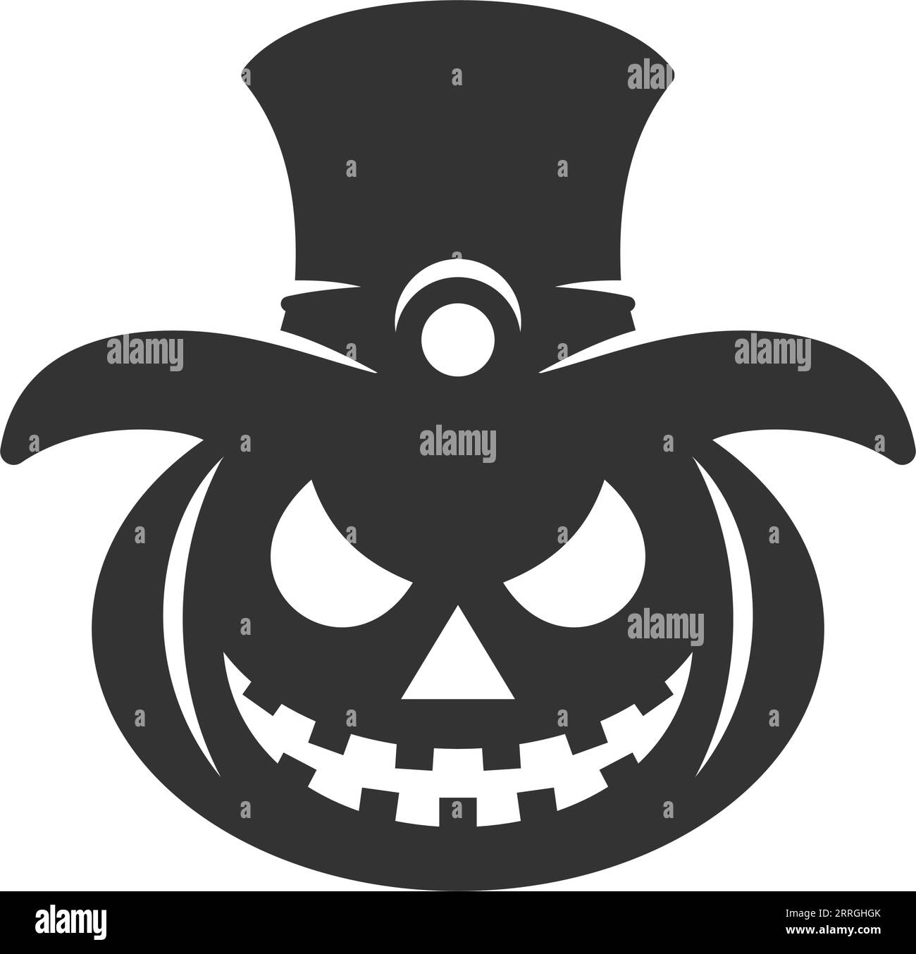 Jack o lanterna zucca arrabbiata di Halloween con cappello da stregone icona nera con silhouette vettoriale. Orrore e spaventoso sorriso espressivo c Illustrazione Vettoriale