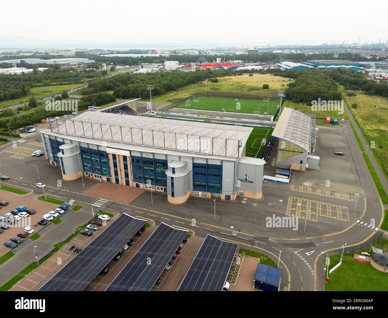Vista aerea dello stadio Falkirk con droni Foto Stock