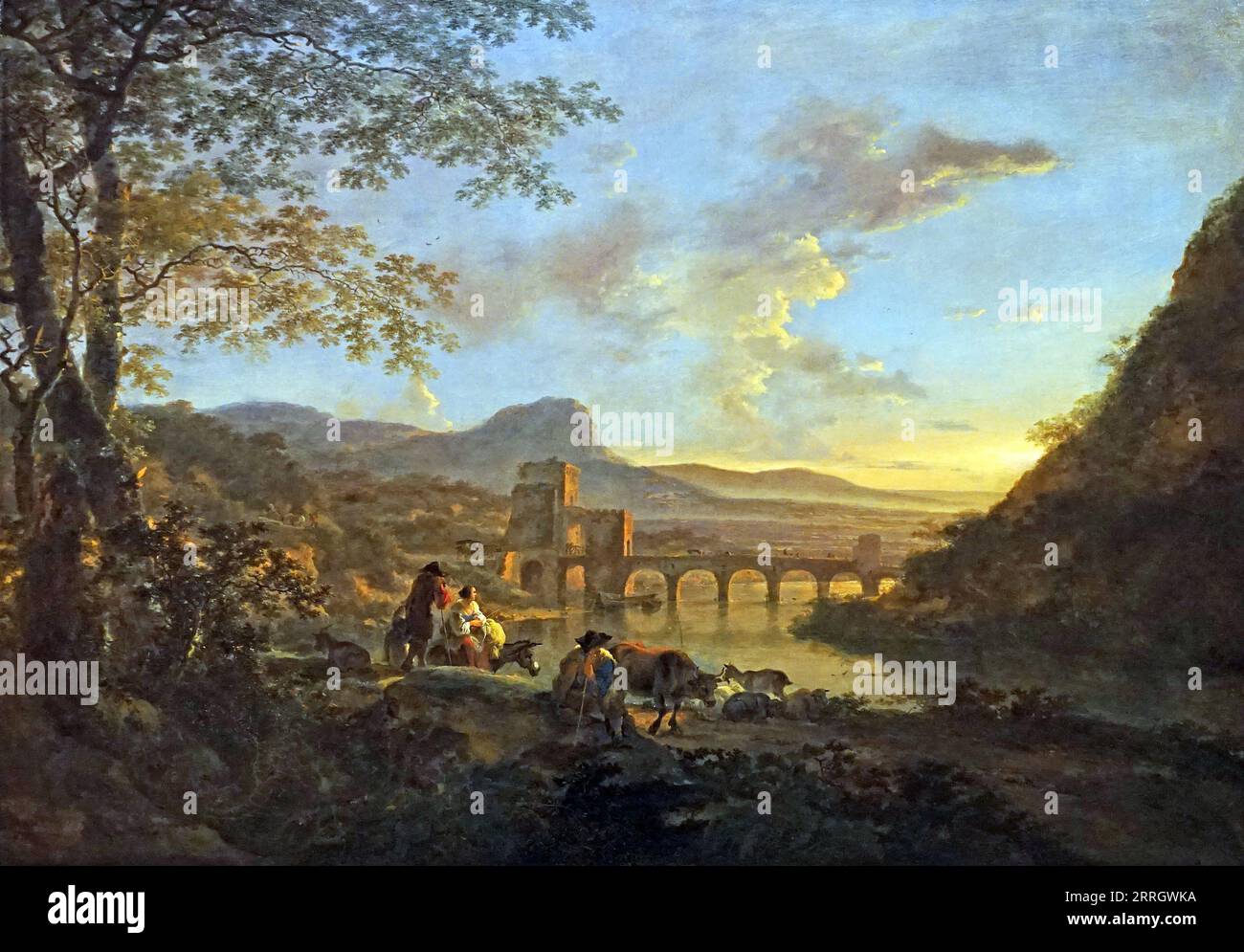 Paesaggio italiano con Ponte molle (c. 1650-52) di Jan entrambi. Foto Stock