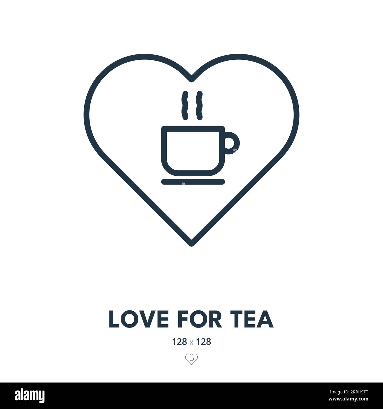 Icona dell'amore per il tè. Tazza, bevande, vapore. Tratto modificabile. Icona vettore semplice Illustrazione Vettoriale