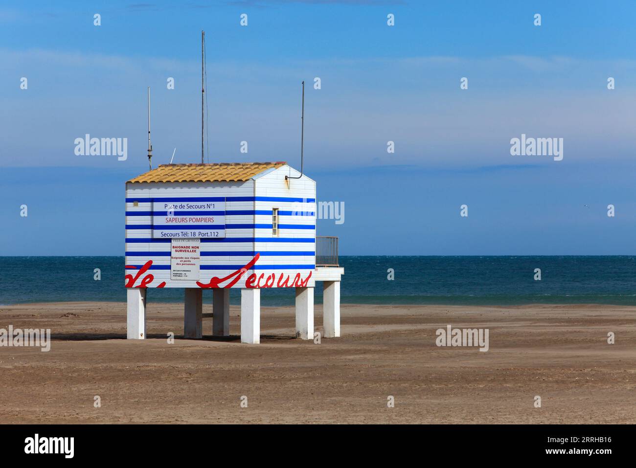 Stazione di pronto soccorso a Gruissan Plage. Gruissan, Occitanie, francia. Foto Stock