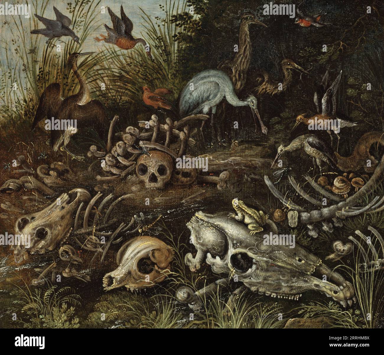 Memento mori, tra il 1600 e il 1609. Informazioni aggiuntive: Questo dipinto con i suoi scheletri animali e teschi intervallati da animali vivi e insetti potrebbe essere interpretato come un promemoria del fatto che tutto è finito. Il titolo suggerisce questo: Ricorda che sei mortale. Foto Stock