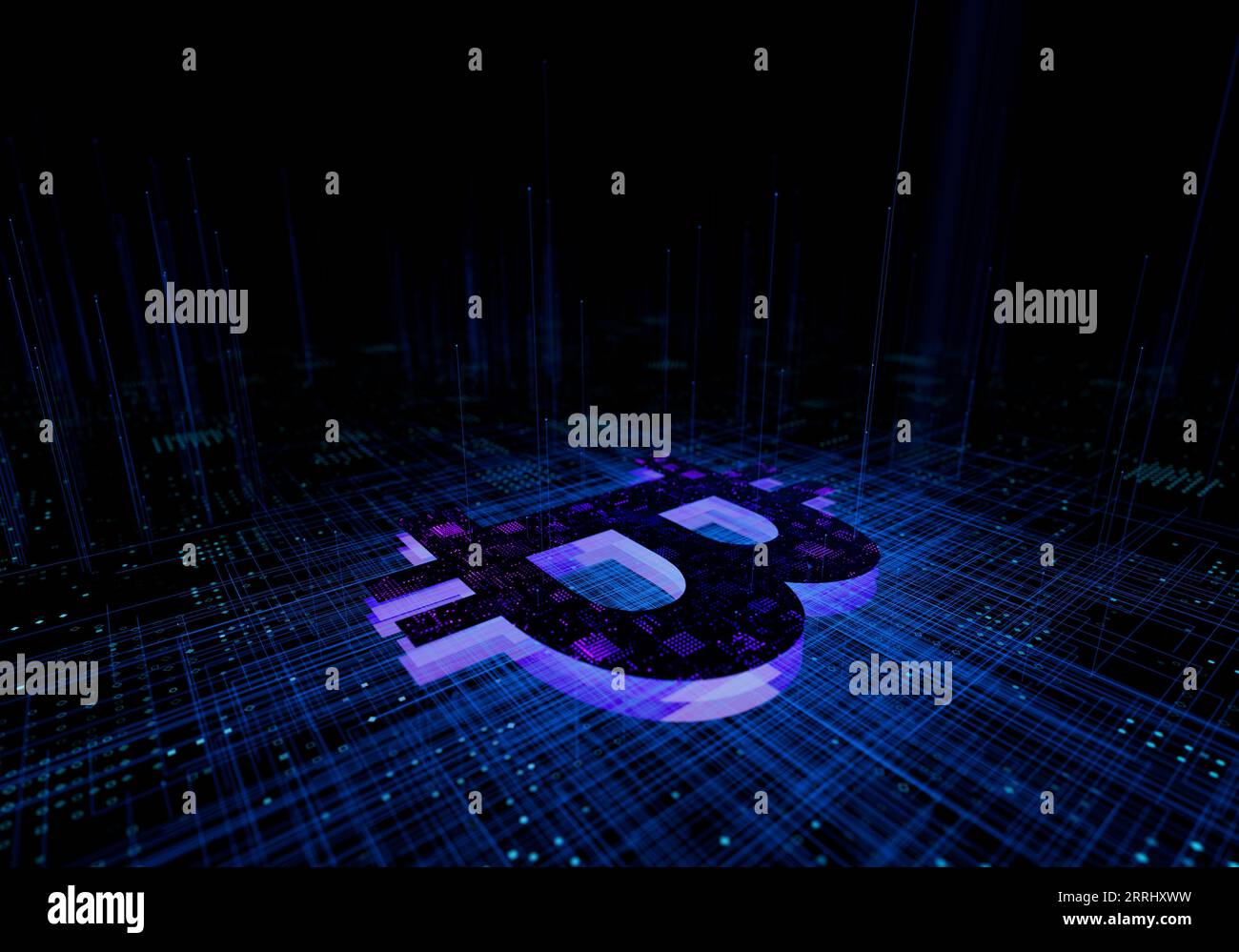 tecnologia dei dati finanziari simbolo della valuta di trasmissione delle informazioni bitcoin Foto Stock